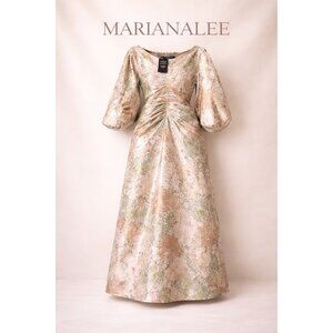 Marianalee Metallic Jacquard Caftan Dress Draped Sleeve Kaftan One Size Champagn